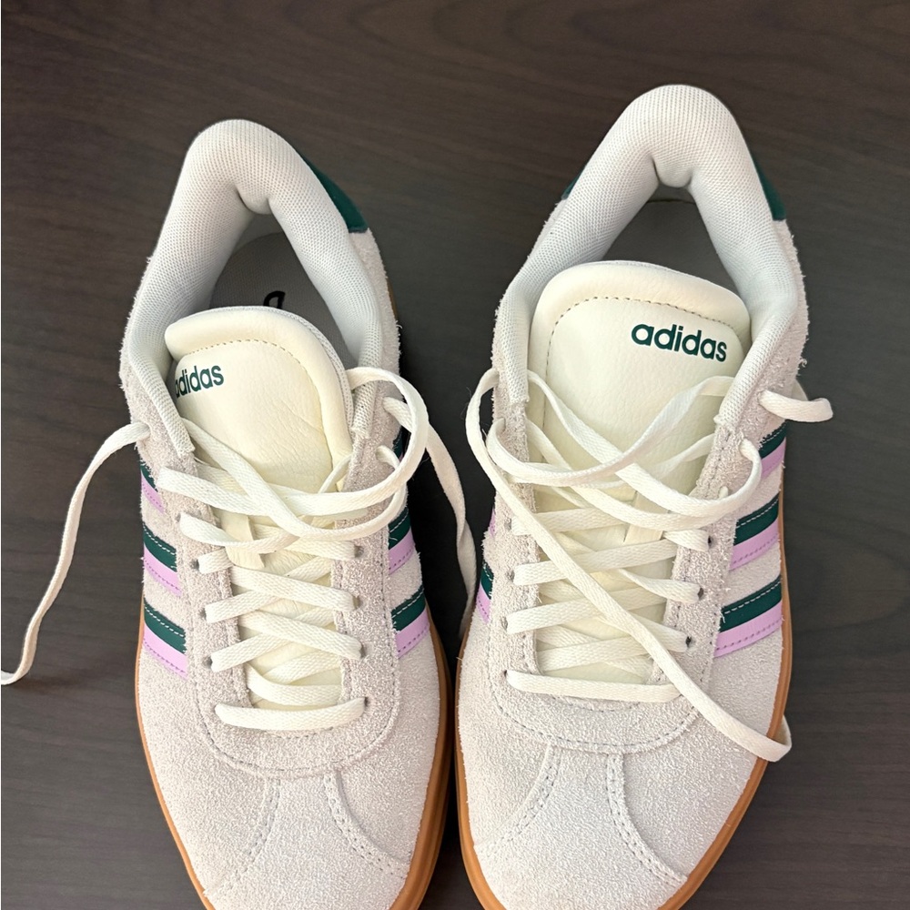 adidas White Sneakers with Pink and Green Stripes - Picture 3 of 4
